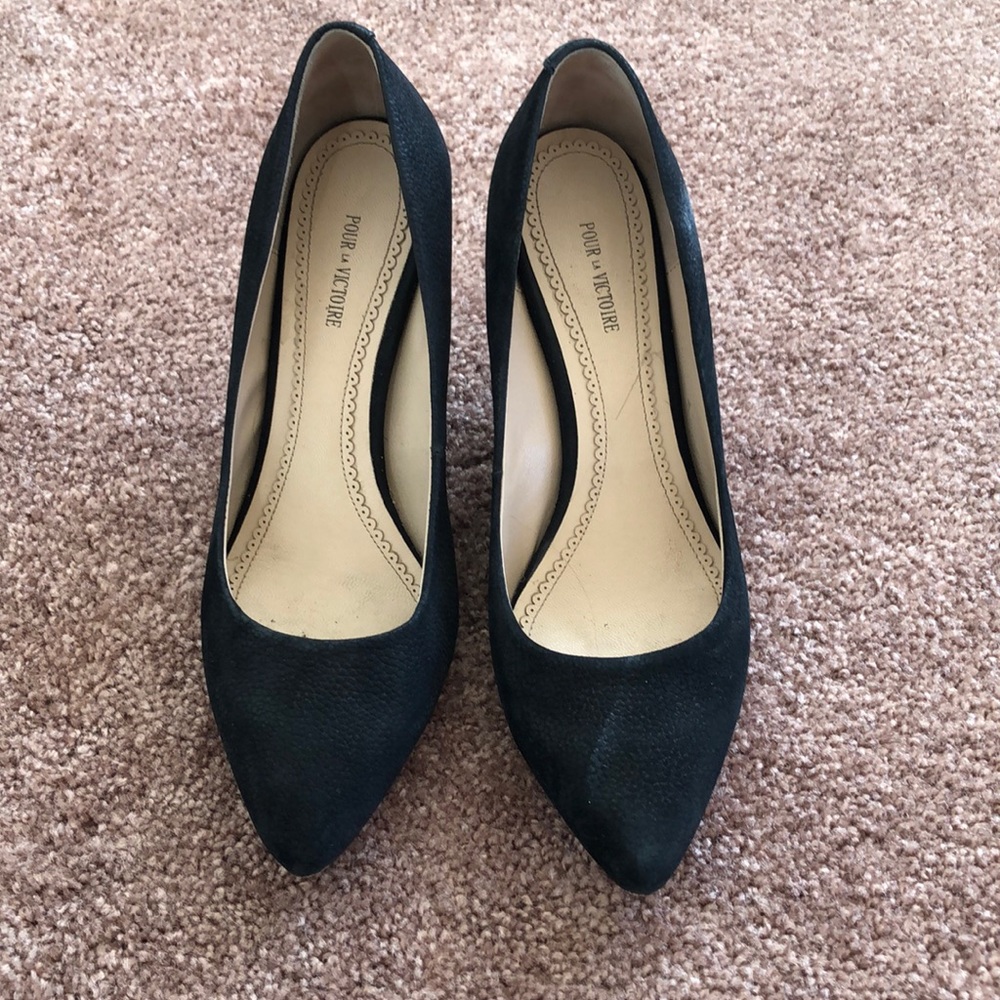 Pour La Victoire Black Suede Wedge Heels